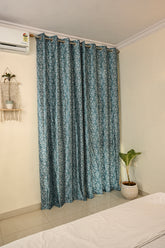 Saukins Natural VII Floral Blue Curtain