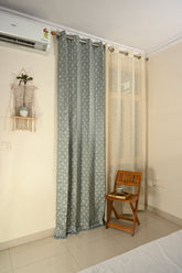 Saukins Geometry III Green Curtain