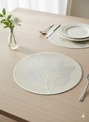 Elegant Leaf Design Silver Round Table Mat - Saukins Collection