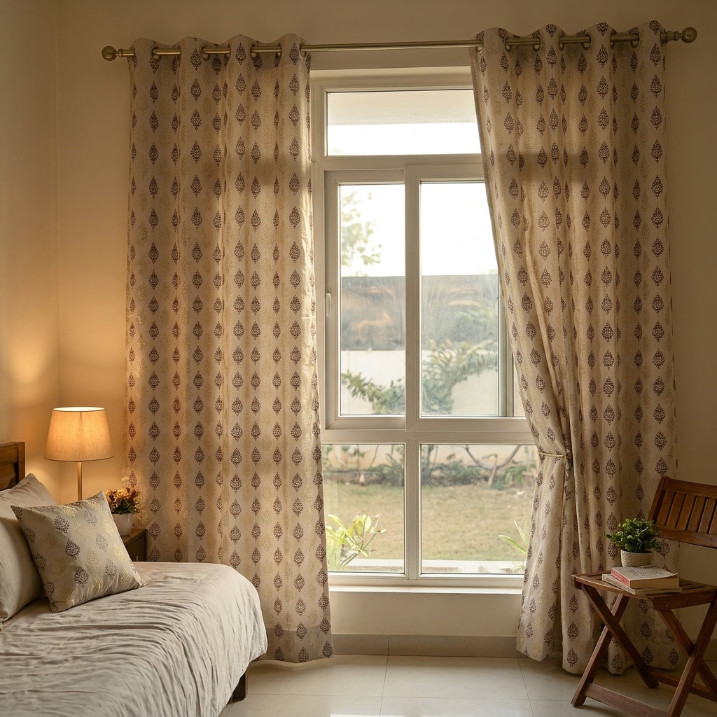 Brown Damas Pattern Curtain Dimout Curtain