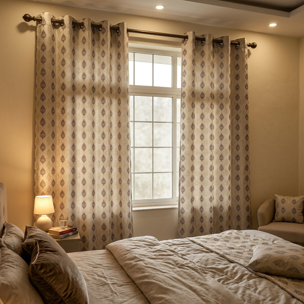 Brown Damas Pattern Curtain Dimout Curtain