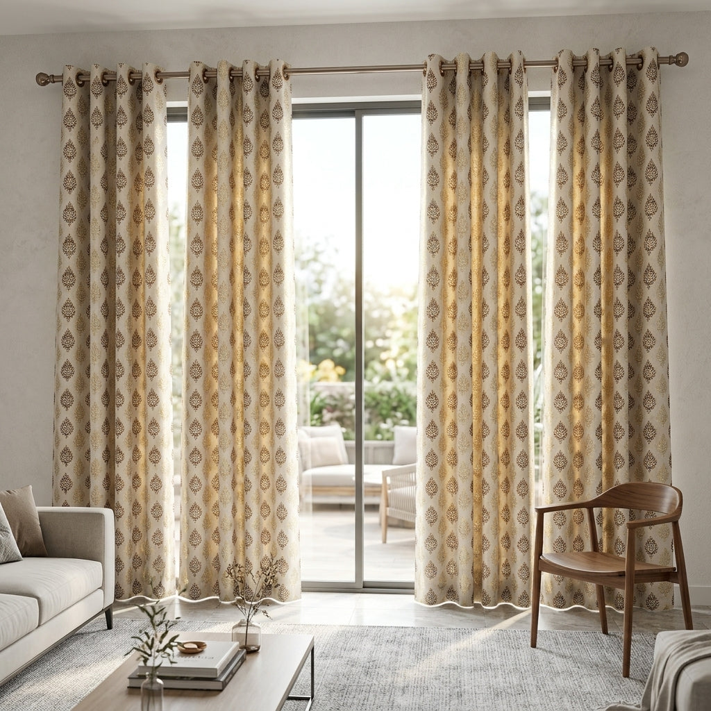Brown Damas Pattern Curtain Dimout Curtain