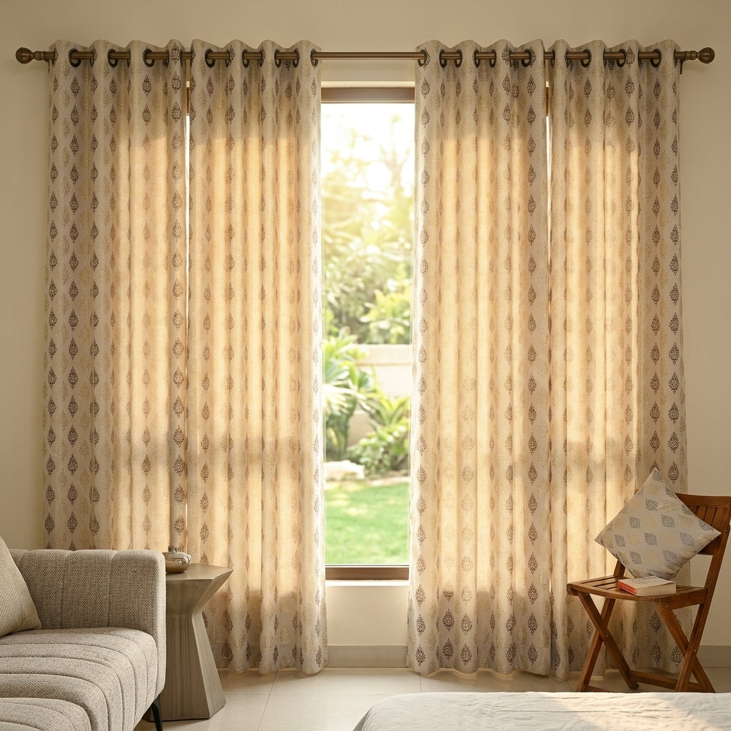 Brown Damas Pattern Curtain Dimout Curtain