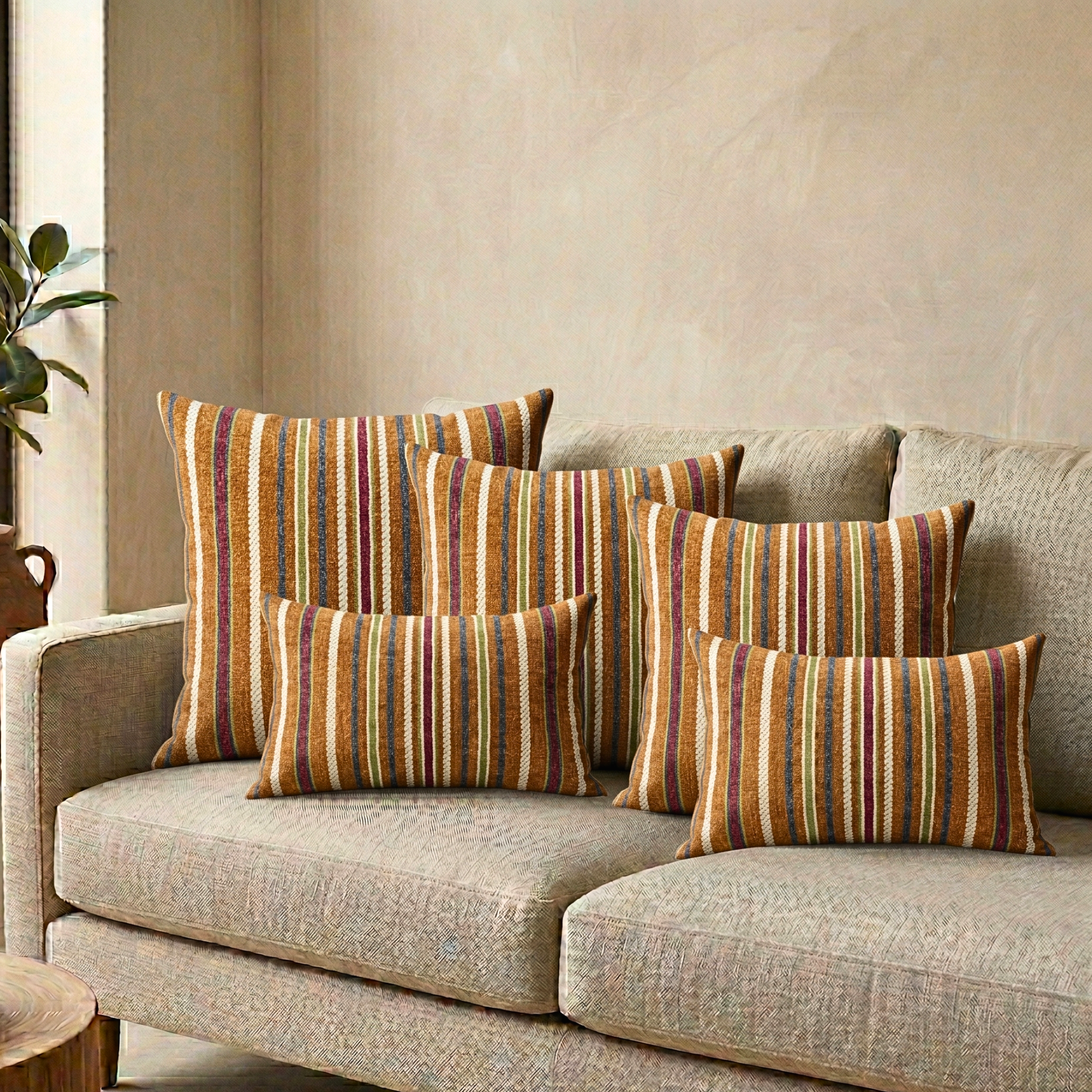 Brown Lines Pattern Designer Cushion Cover pack of 2