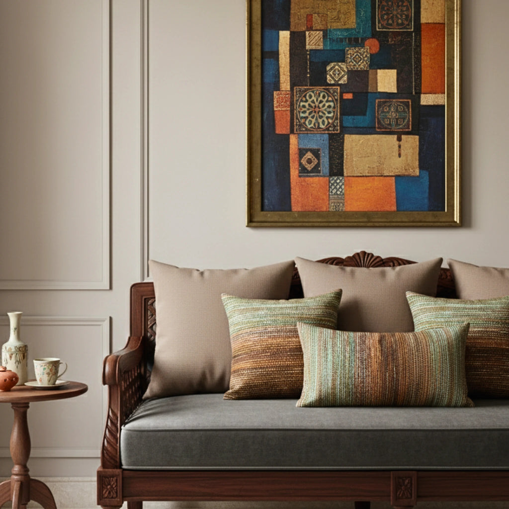 Multicolor Brown Green Dotted Cushion Cover Boho cushion covers with Plain cushion covers pack of 5