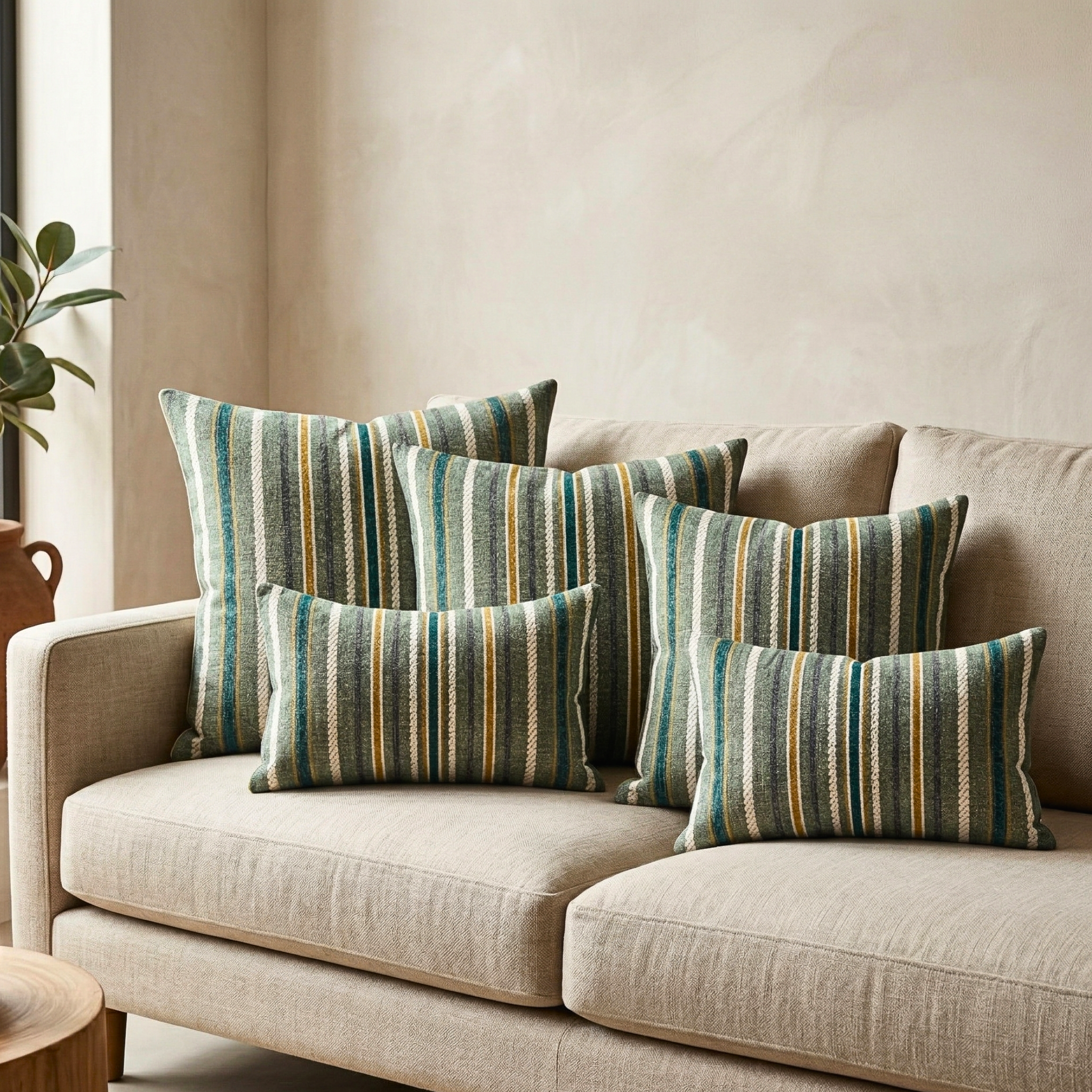 Green Lines Pattern Designer Cushion Cover pack of 2