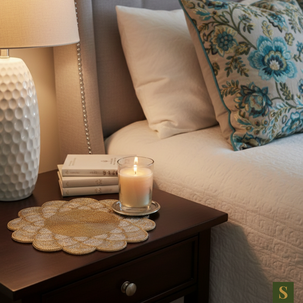 Beads Table Mats flower shape Golden and white