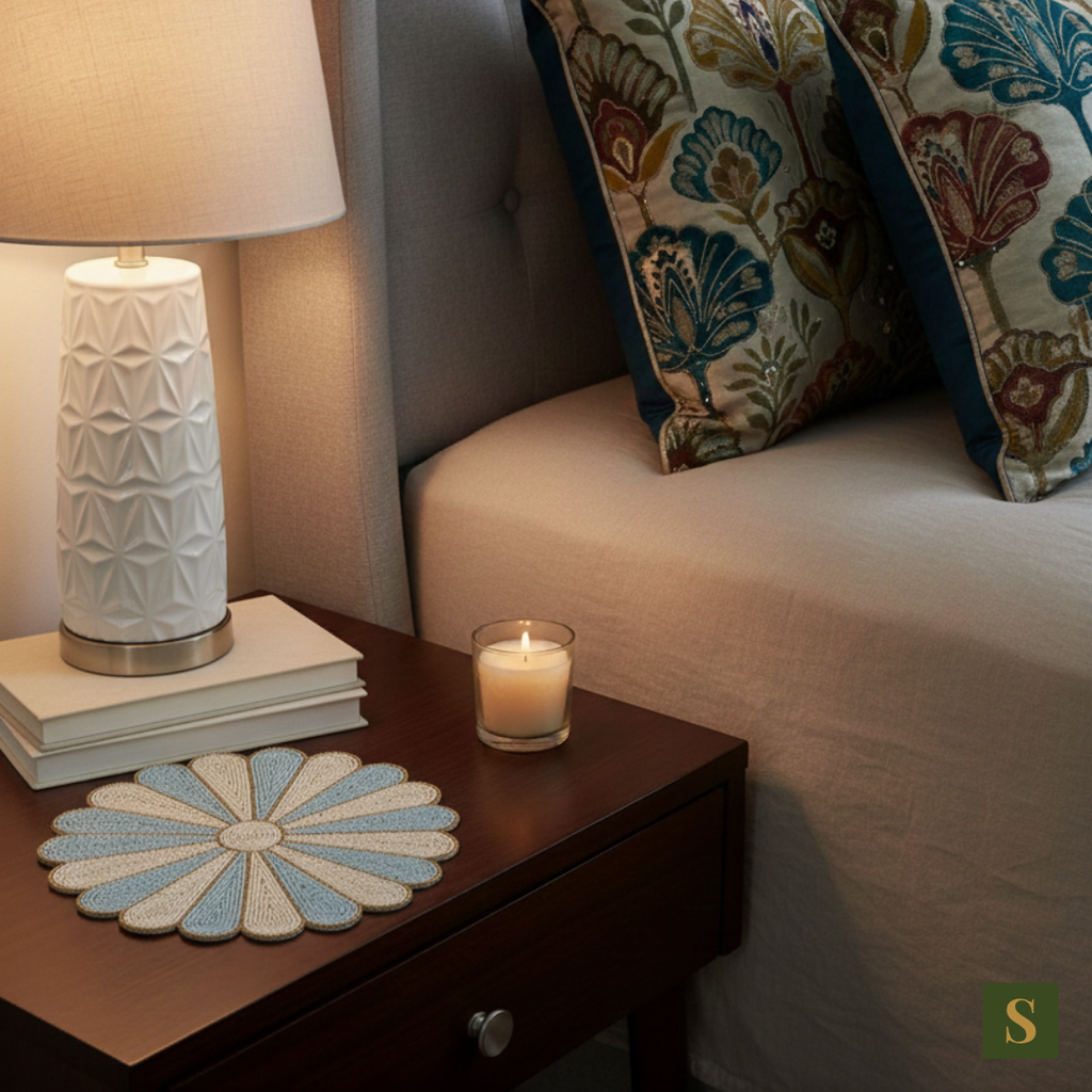 Beads Table Mats flower shape blue and white