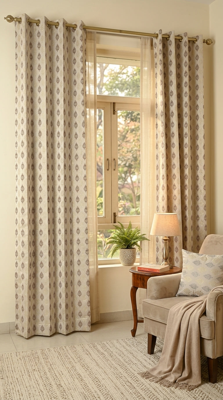 Brown Damas Pattern Curtain Dimout Curtain