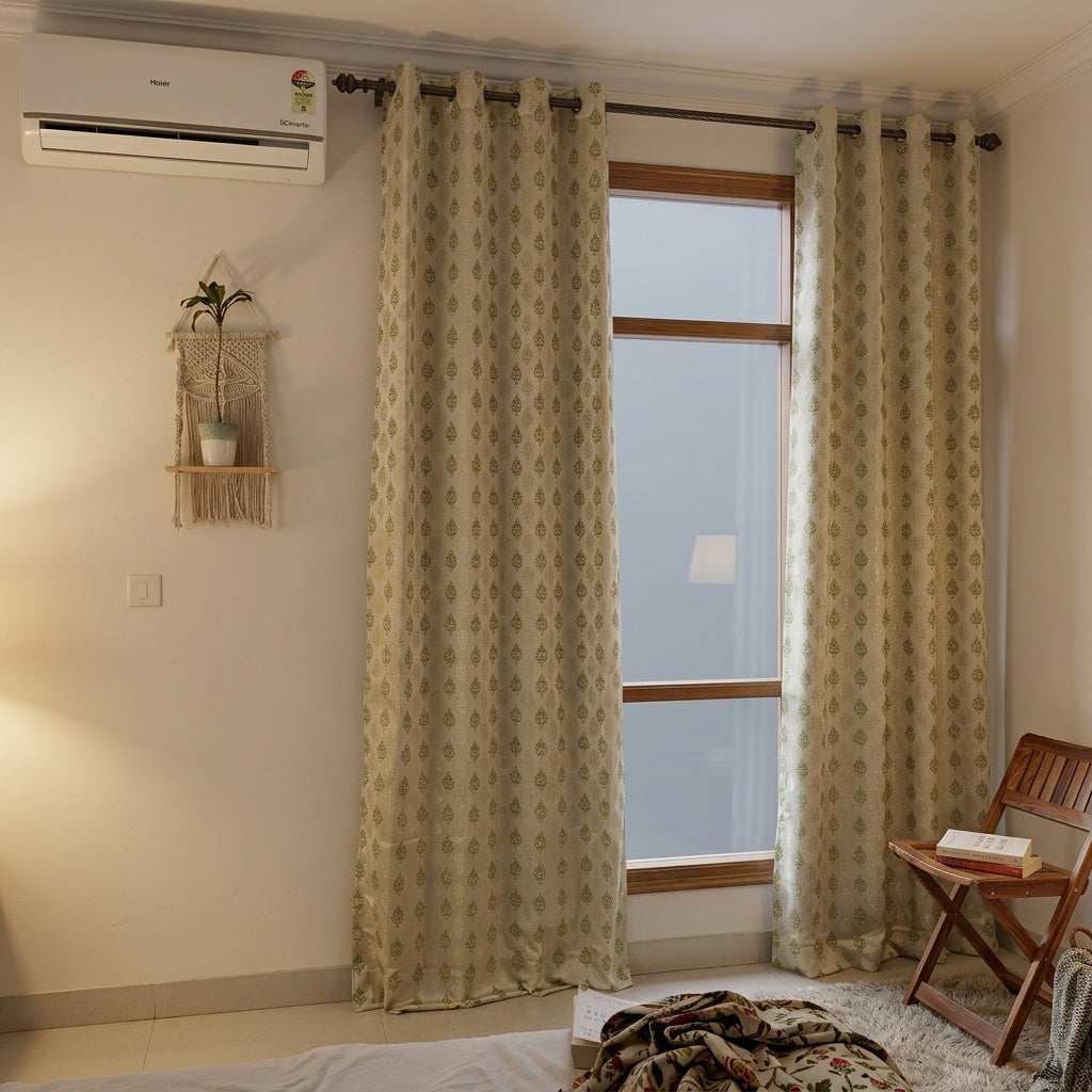 Green Damas Pattern Curtain Dimout Curtain