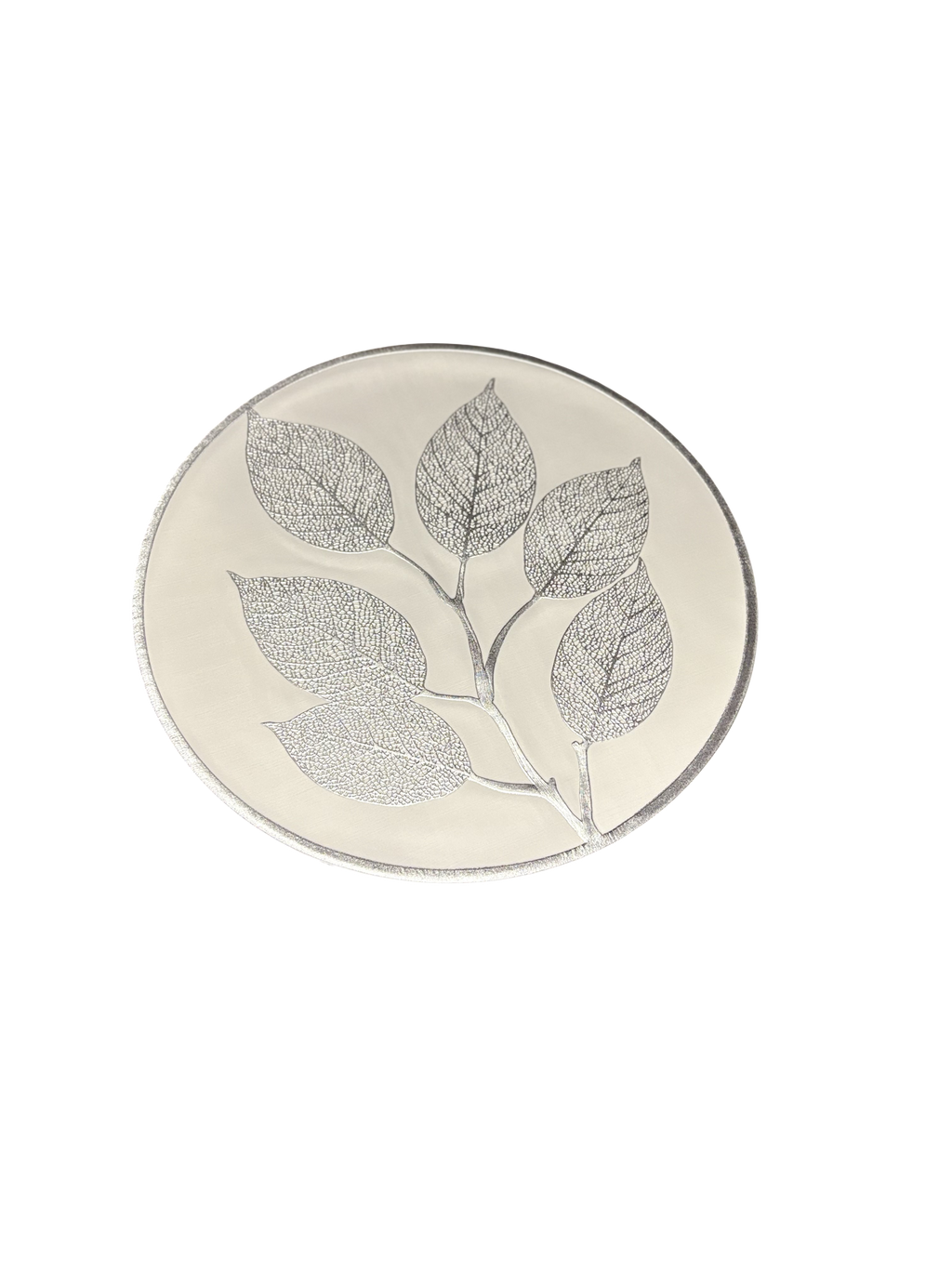 Elegant Leaf Design Silver Round Table Mat - Saukins Collection