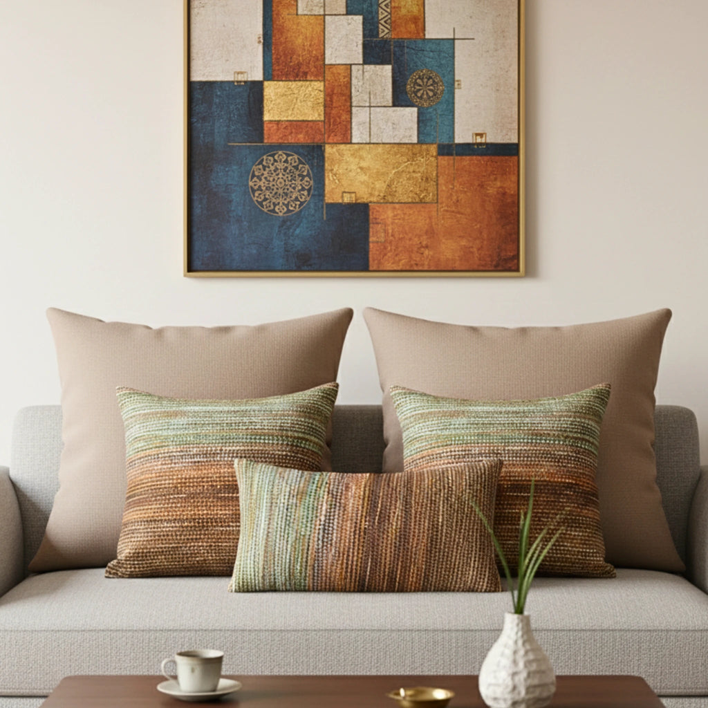 Multicolor Brown Green Dotted Cushion Cover Boho cushion covers with Plain cushion covers pack of 5