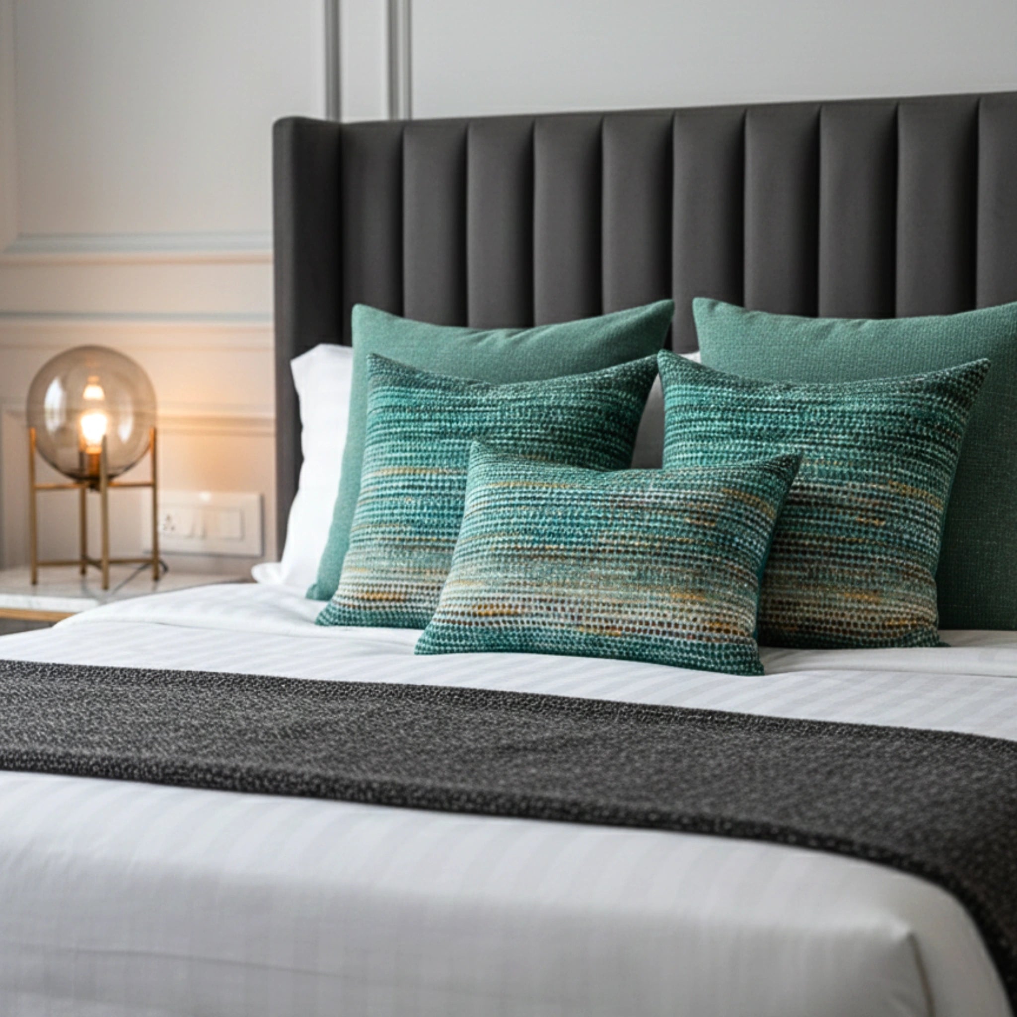 Boulce Boho Multicolor Sea Green Dotted Cushion Cover cushion covers with Plain cushion covers pack of 5