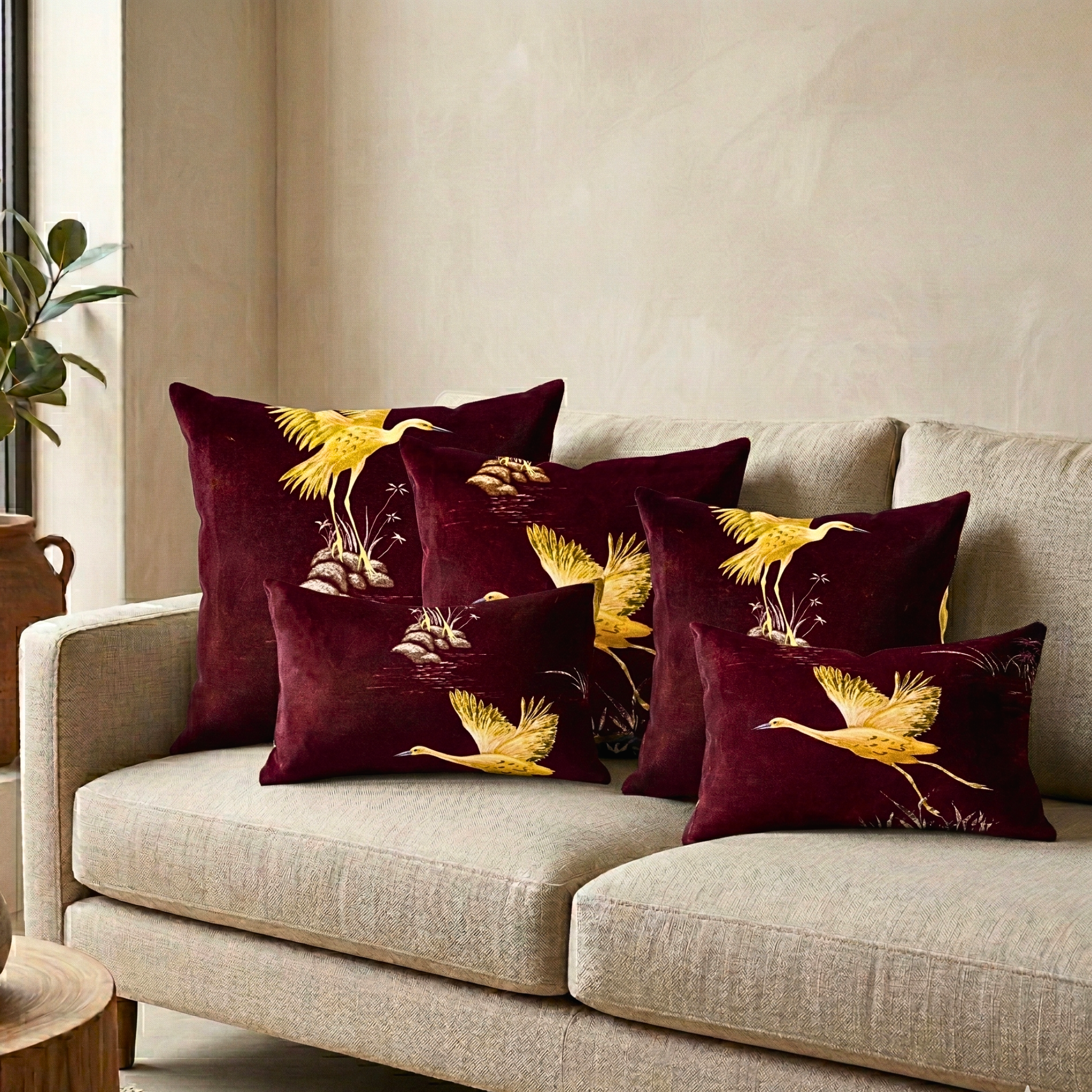 Maroon Flamingo Designer Cushion Cover pack of 2
