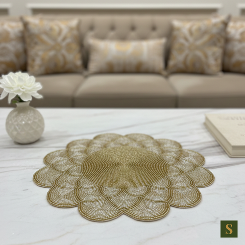 Beads Table Mats flower shape Golden and white Table Mats Placemats