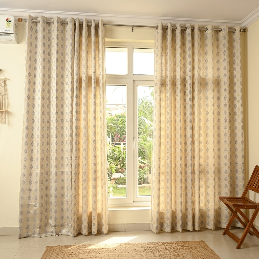 Grey Damas Pattern Curtain Dimout Curtain