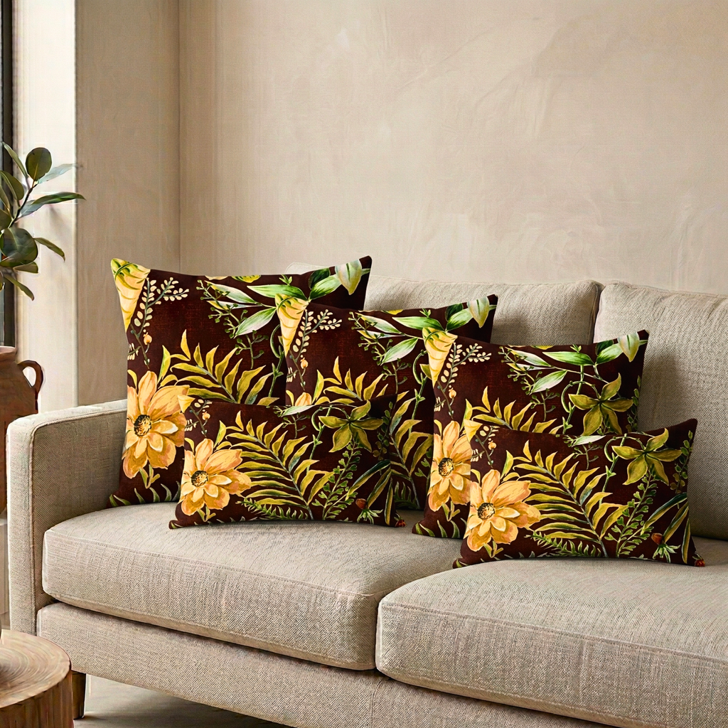 Maroon Plant Leaves Designer Cushion Cover pack of 2
