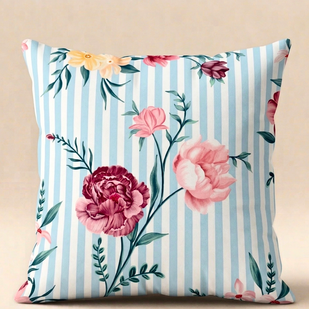 Flower With Blue Strips Designer Cushion Cover pack of 2