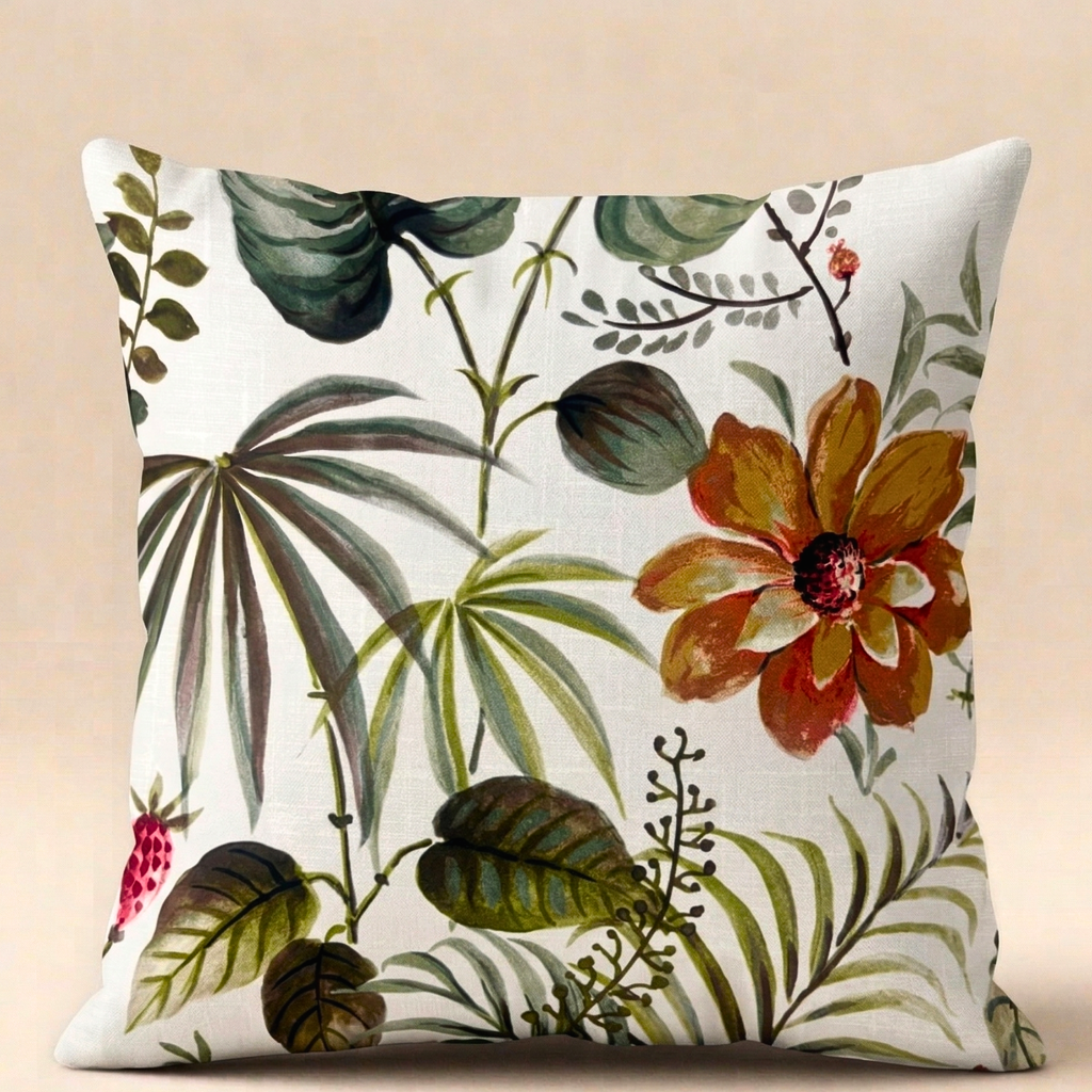 White Plant and leaf Designer Cushion Cover pack of 2