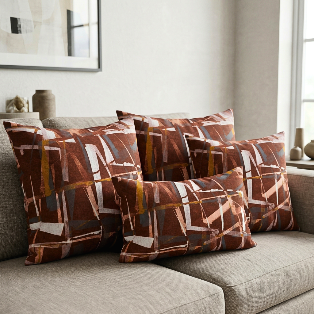 Maroon and White Line Pattern Designer Cushion Cover pack of 2