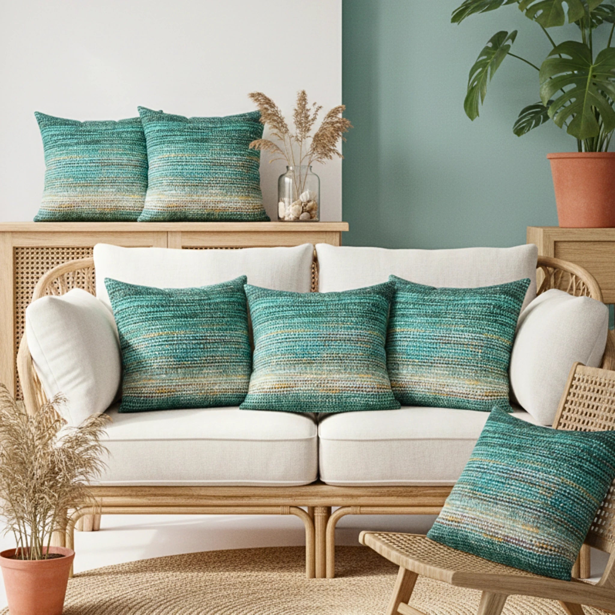 Boulce Boho Multicolor Sea Green Dotted Cushion Covers Pack of 2