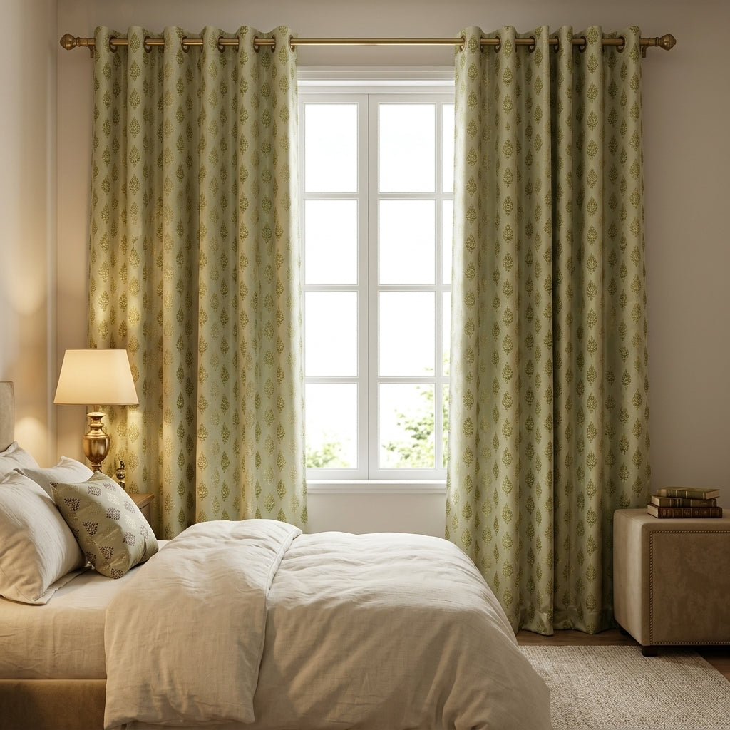 Green Damas Pattern Curtain Dimout Curtain