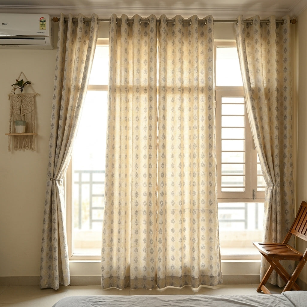 Grey Damas Pattern Curtain Dimout Curtain