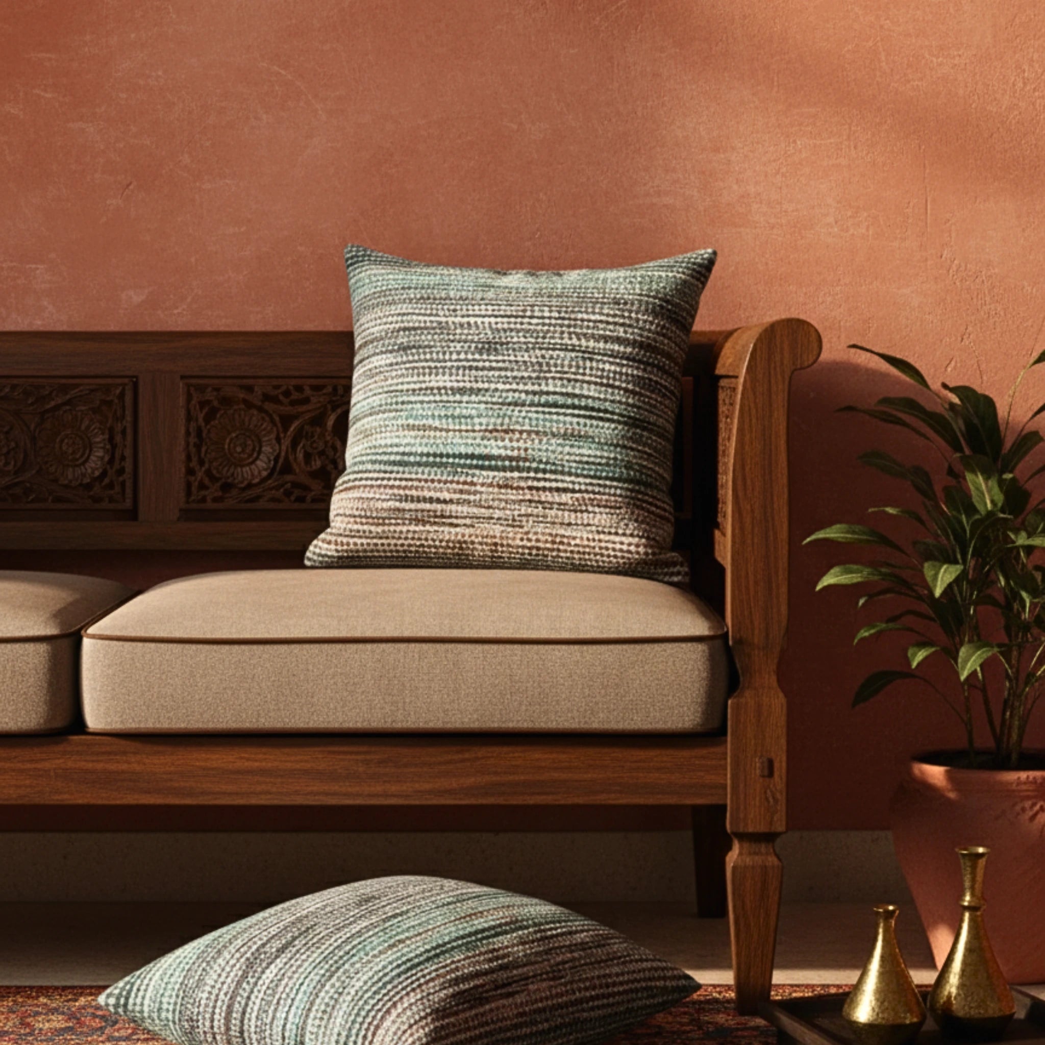 Boulce Boho Multicolor Olive Green Dotted Cushion Covers Pack of 2