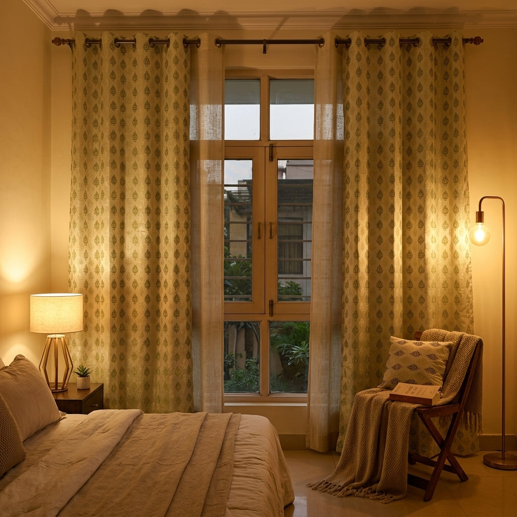 Green Damas Pattern Curtain Dimout Curtain