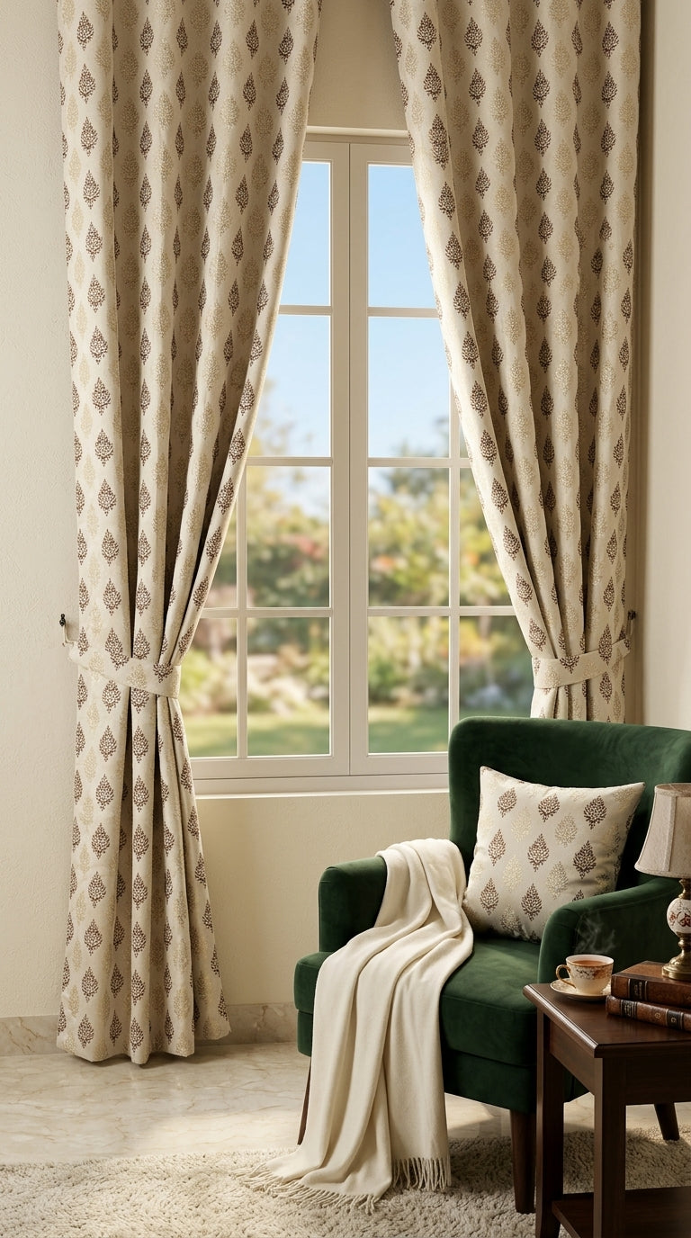 Brown Damas Pattern Curtain Dimout Curtain