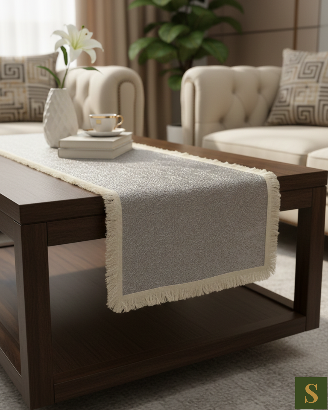 Saukins Cloth Table runner Grey