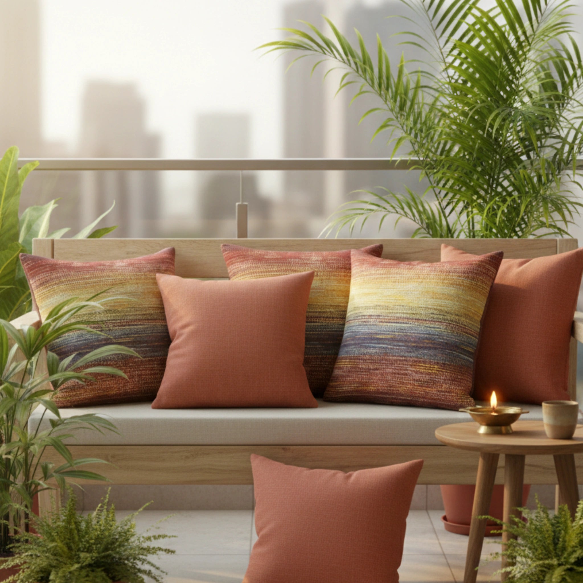 Boulce Multicolor Dots Cushion Cover Rust Boho Cushion Covers with Plain cushion cover pack of 5