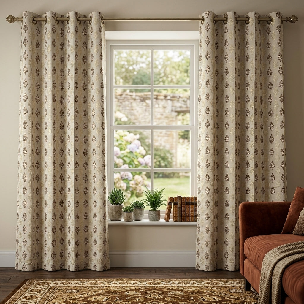 Brown Damas Pattern Curtain Dimout Curtain