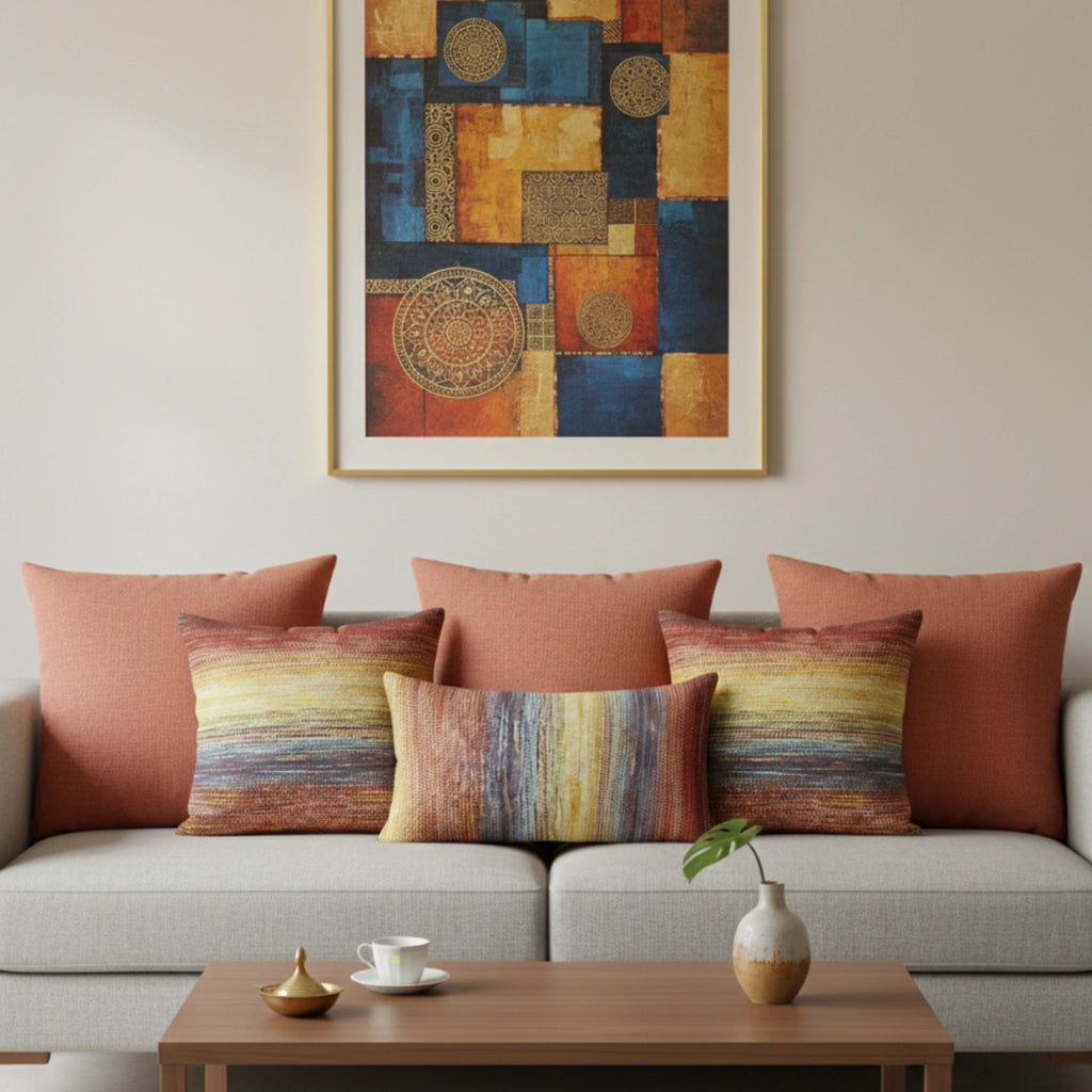 Boulce Multicolor Dots Cushion Cover Rust Boho Cushion Covers with Plain cushion cover pack of 5