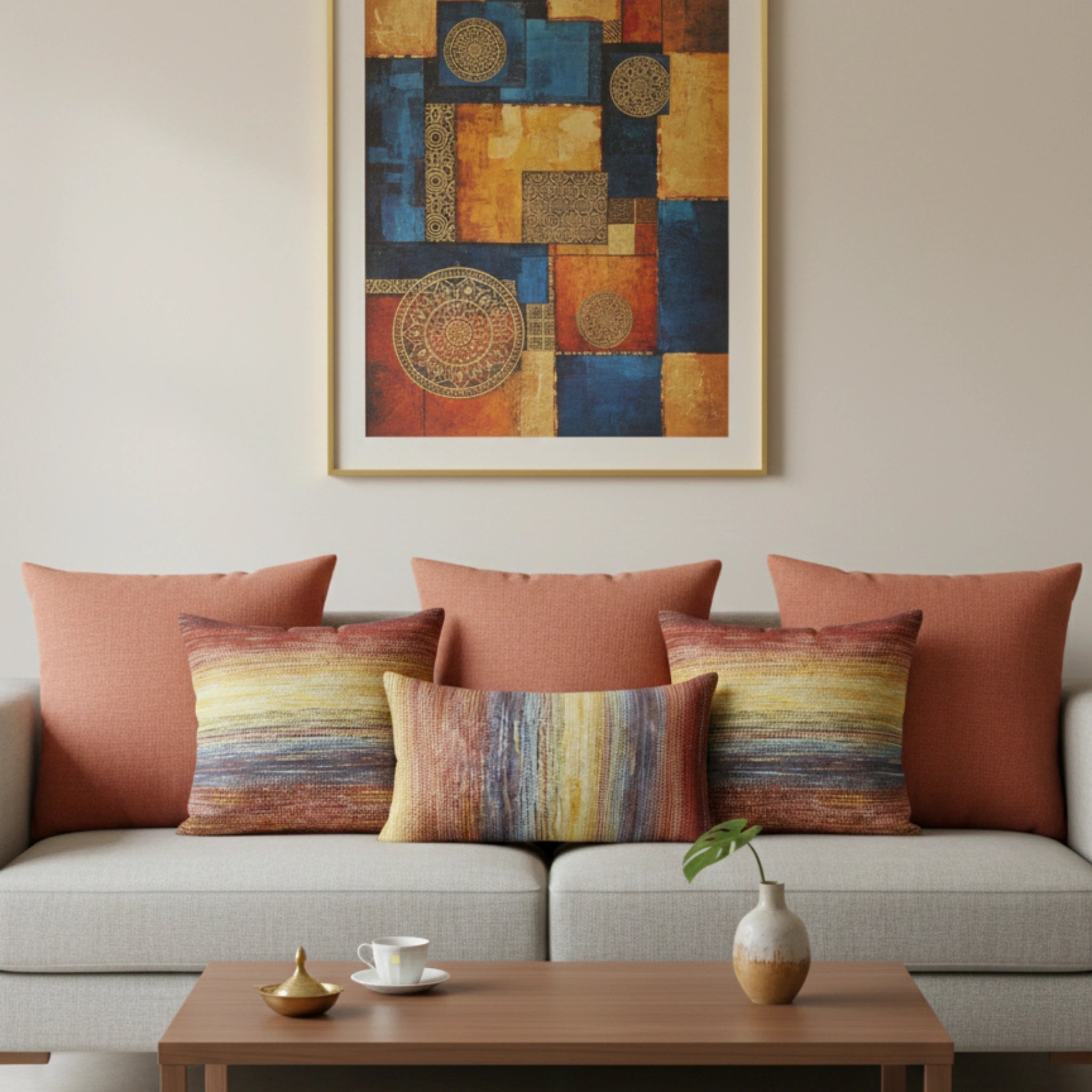 Boulce Multicolor Dots Cushion Cover Rust Boho Cushion Covers with Plain cushion cover pack of 5