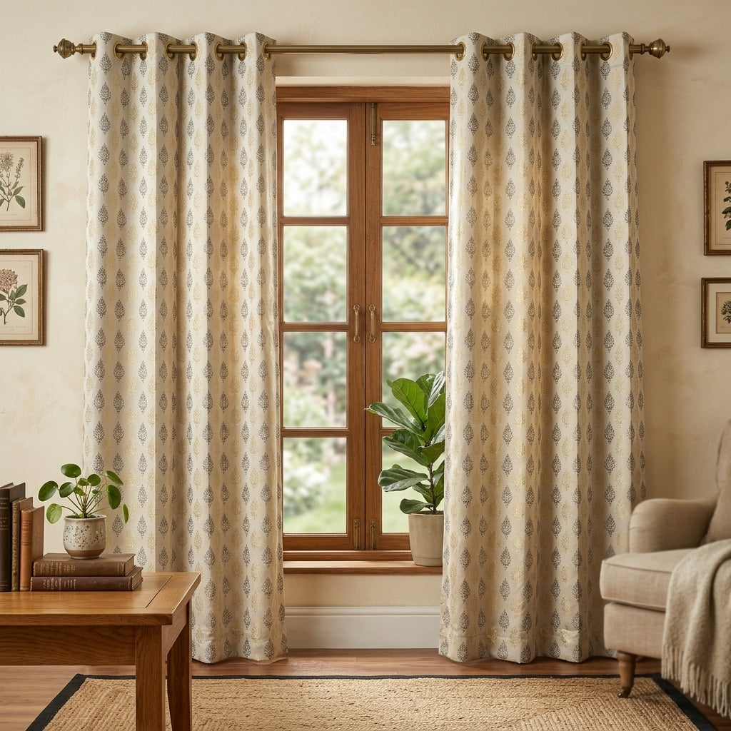 Grey Damas Pattern Curtain Dimout Curtain