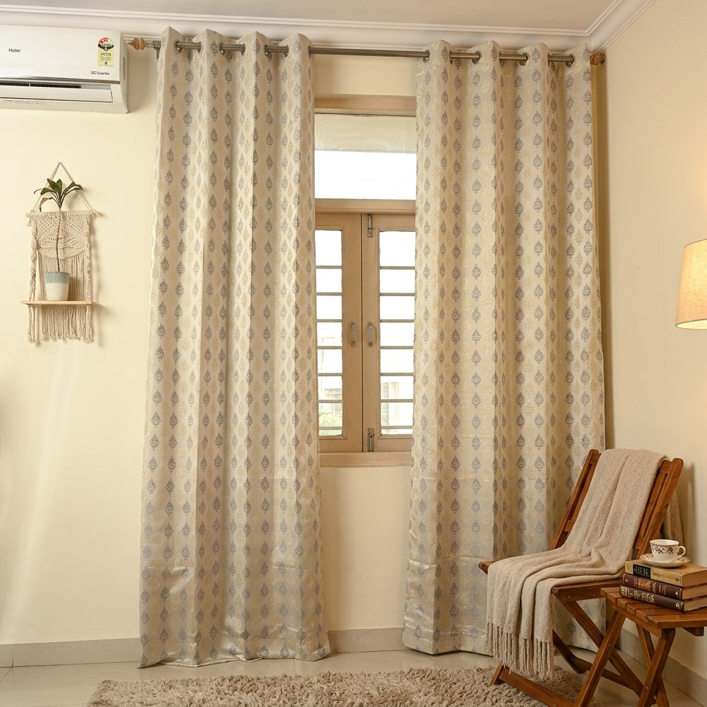 Grey Damas Pattern Curtain Dimout Curtain