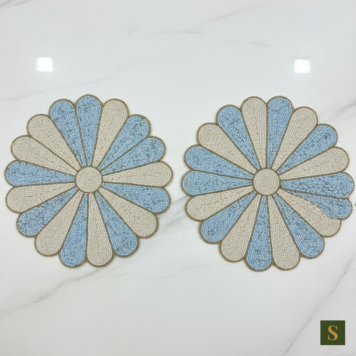 Beads Table Mats flower shape blue and white Table Mats Placemats