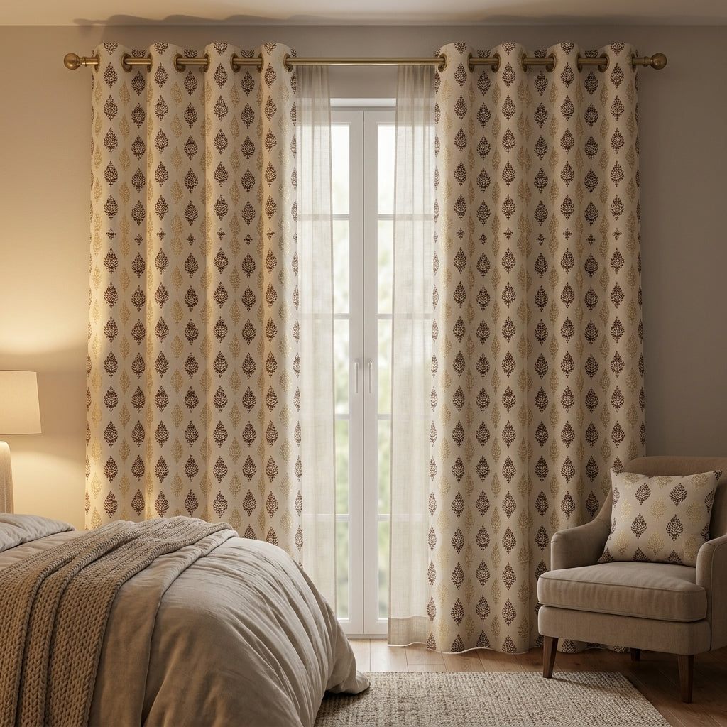 Brown Damas Pattern Curtain Dimout Curtain