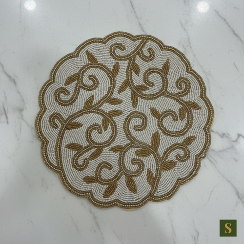 Beads Table Mats flower shape Brown and white Table Mats Placemats