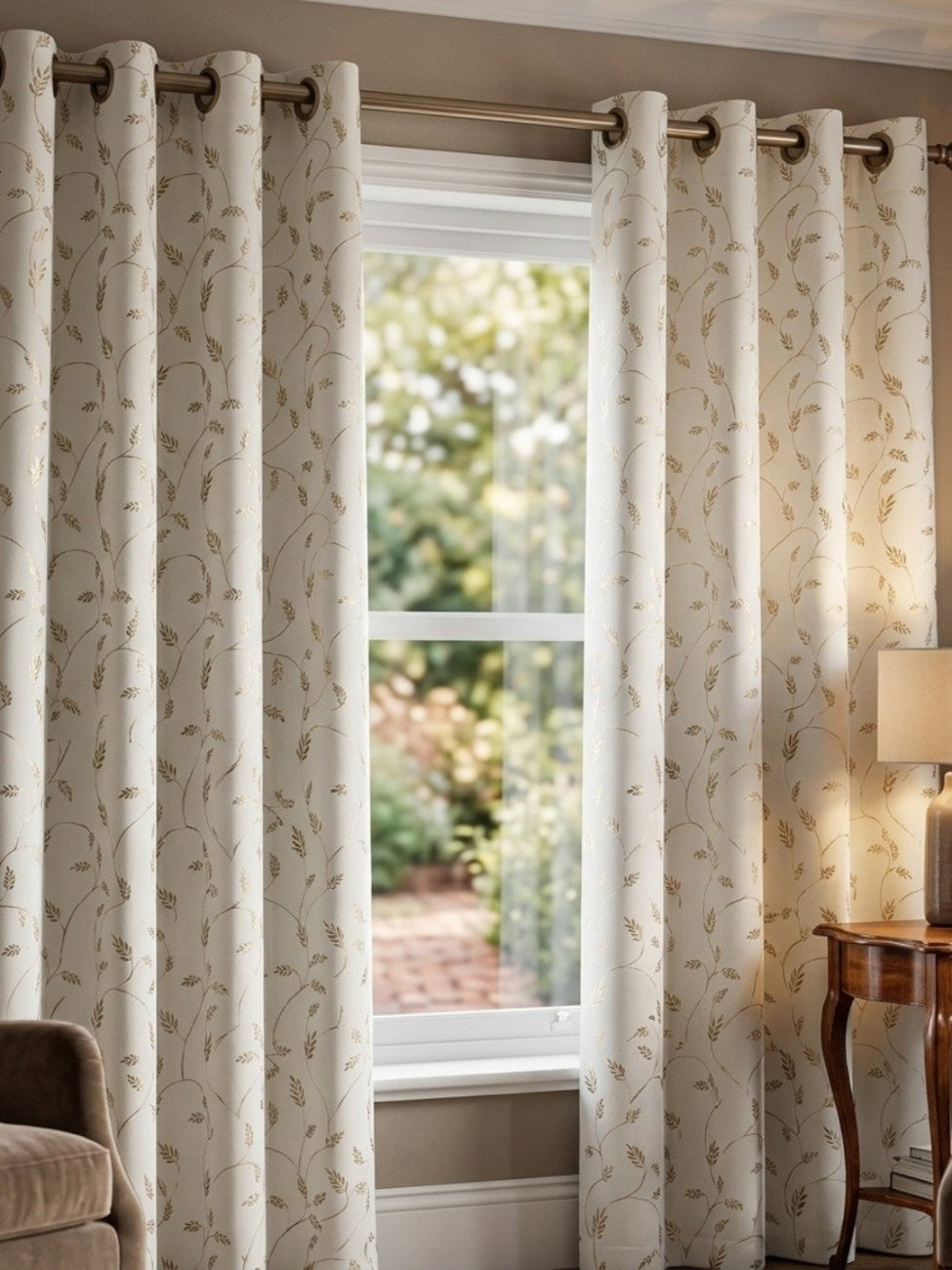Leaf Pattern Cream Golden Foiling Details  80%Blackout curtain