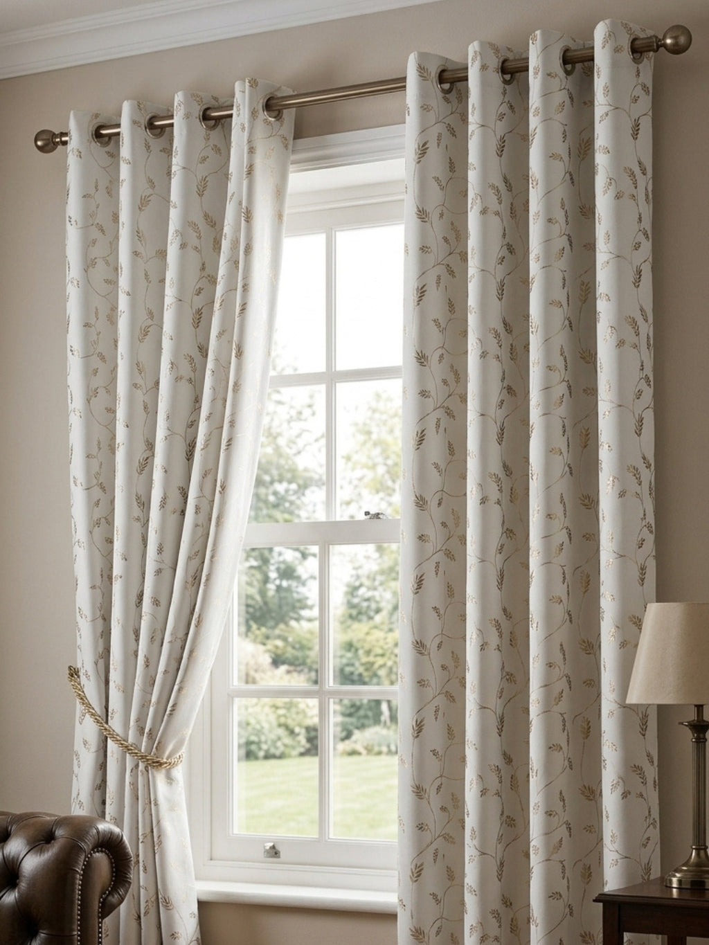 Leaf Pattern Cream Golden Foiling Details  80%Blackout curtain