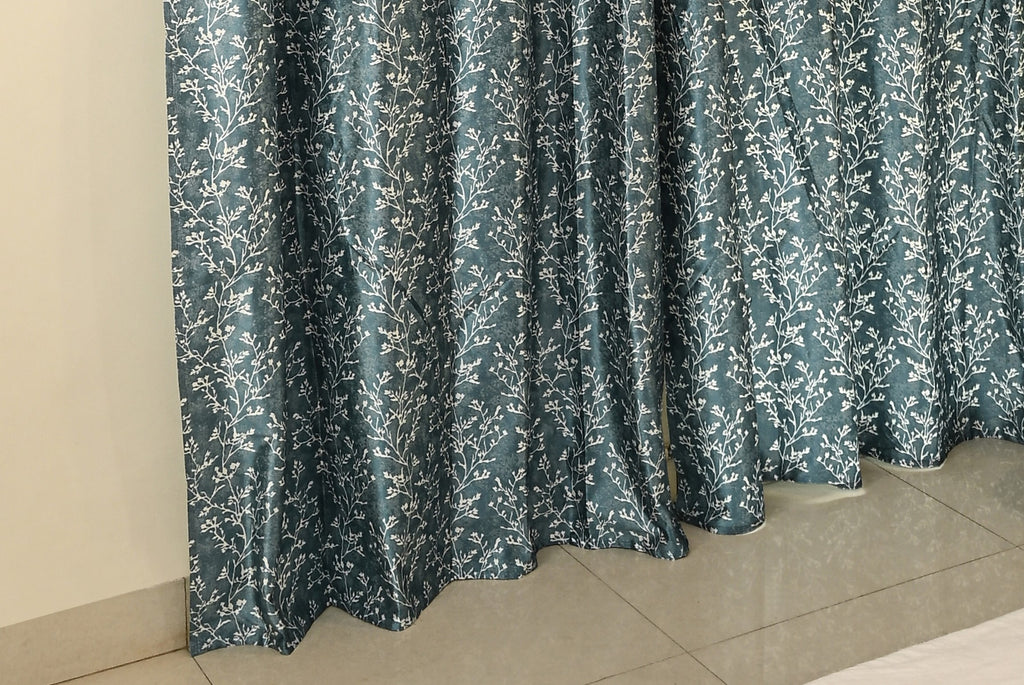 Saukins Natural VII Floral Blue Curtain