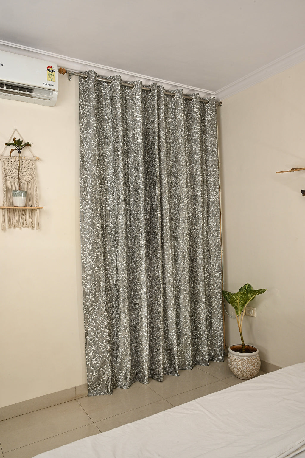 Saukins Natural VII Floral Grey Curtain