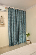 Saukins Natural VII Floral Blue Curtain