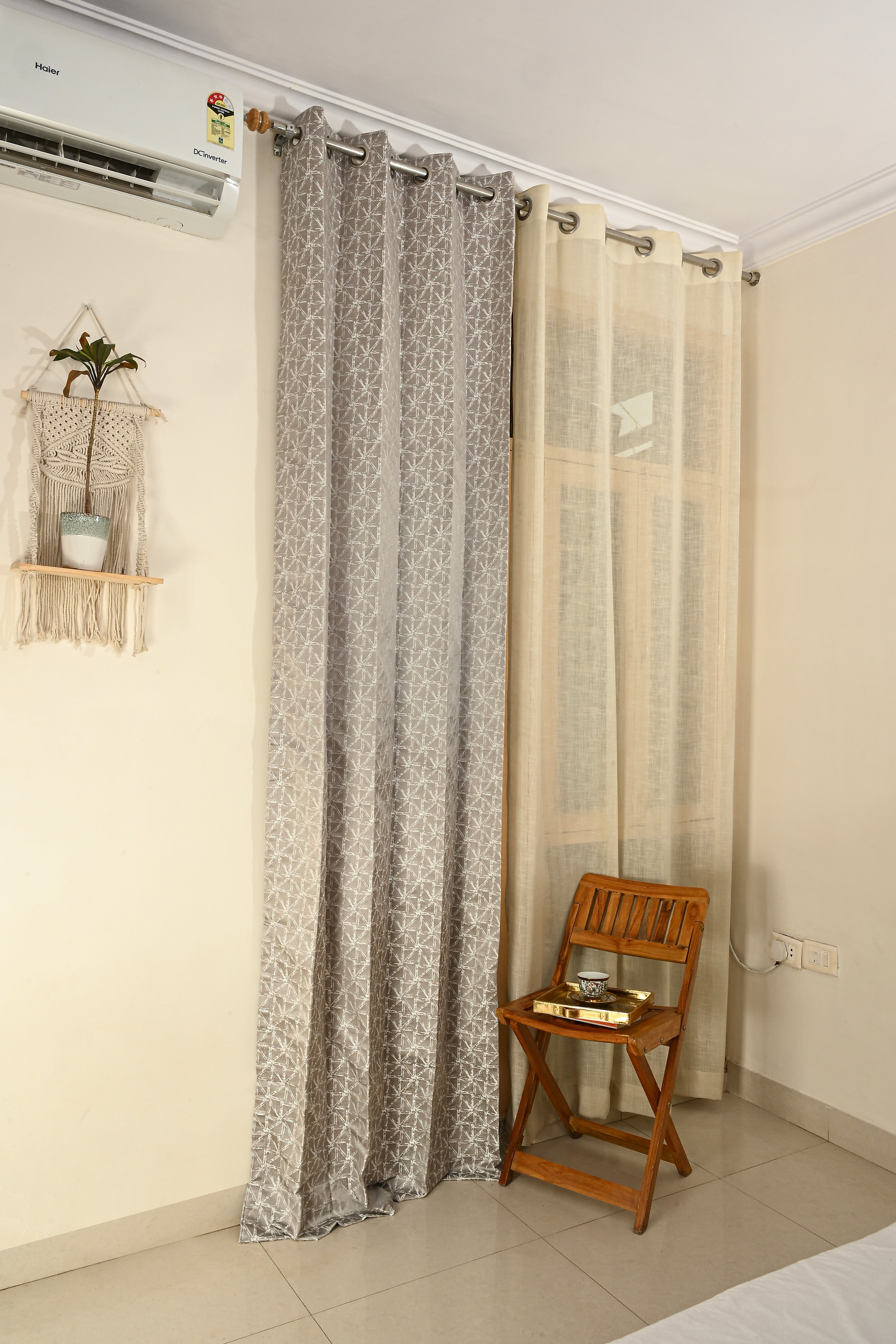 Saukins Geometry III Grey Curtain