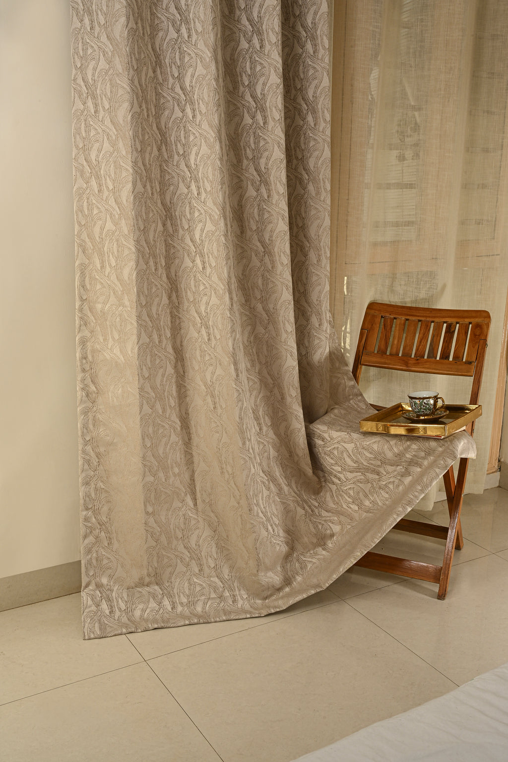 Saukins Geometry V Cream Curtain
