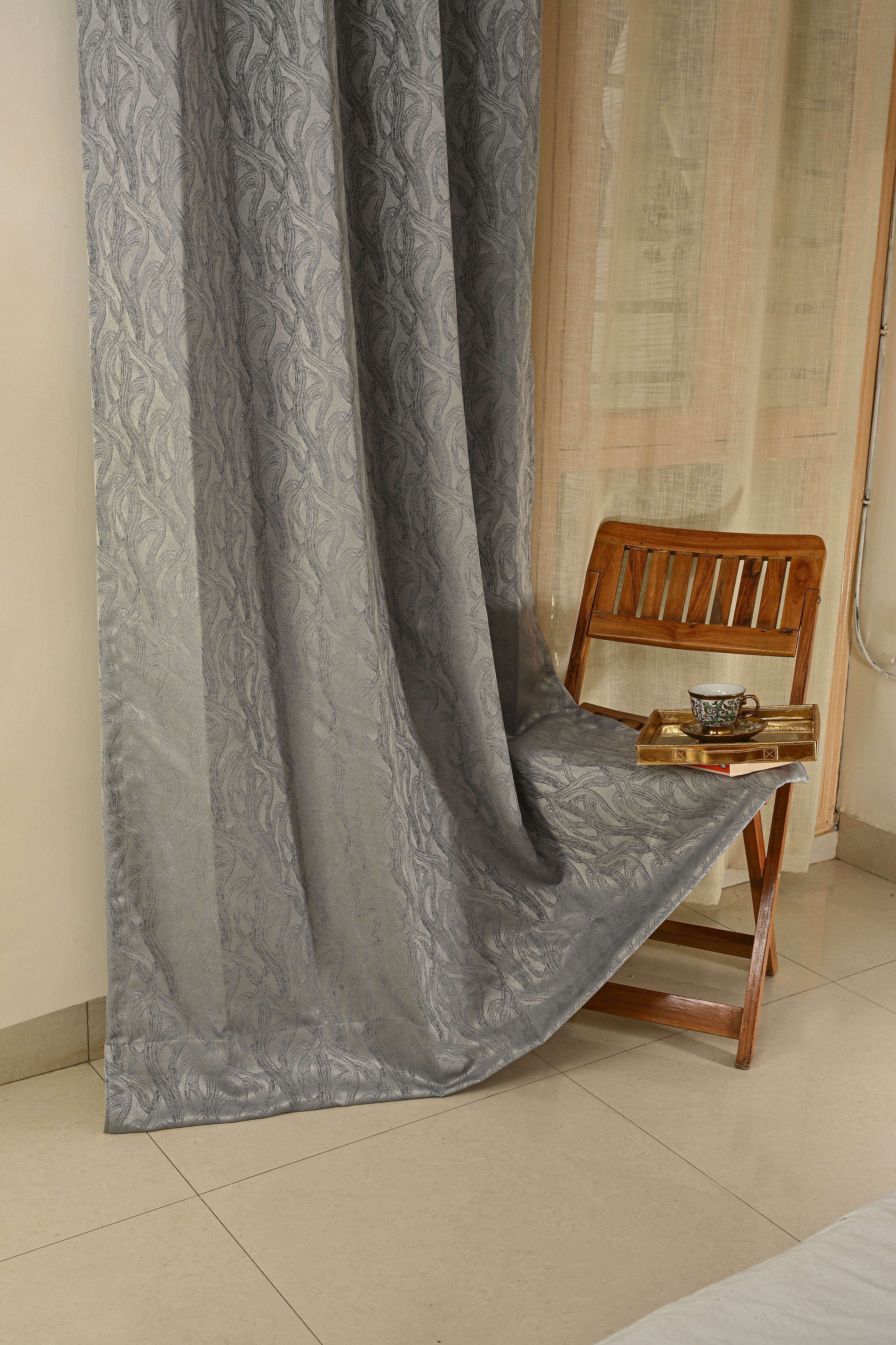 Saukins Geometry V Grey Curtain