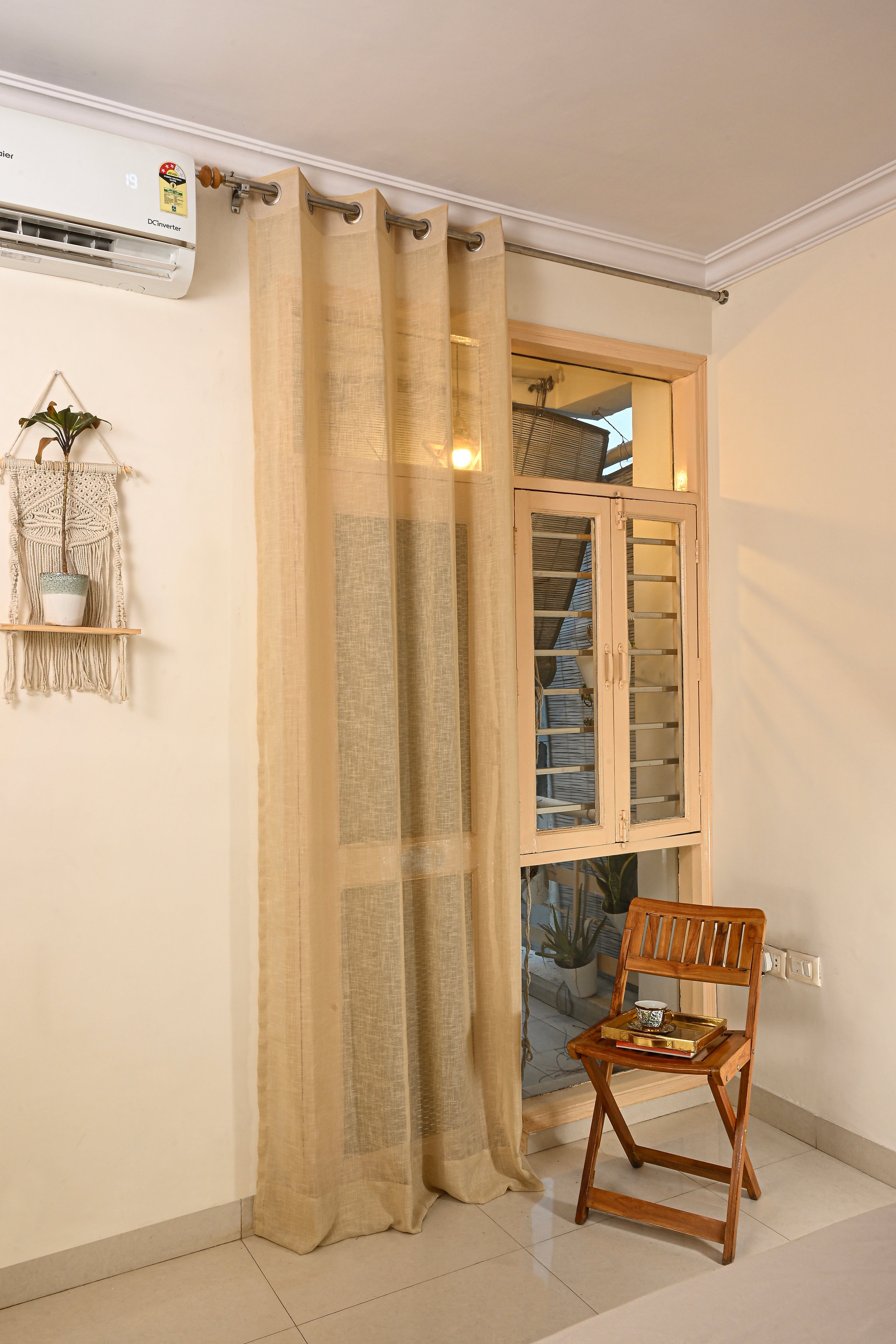 Net Sheer Curtain with Cushions pack of 3 curtains and cushions