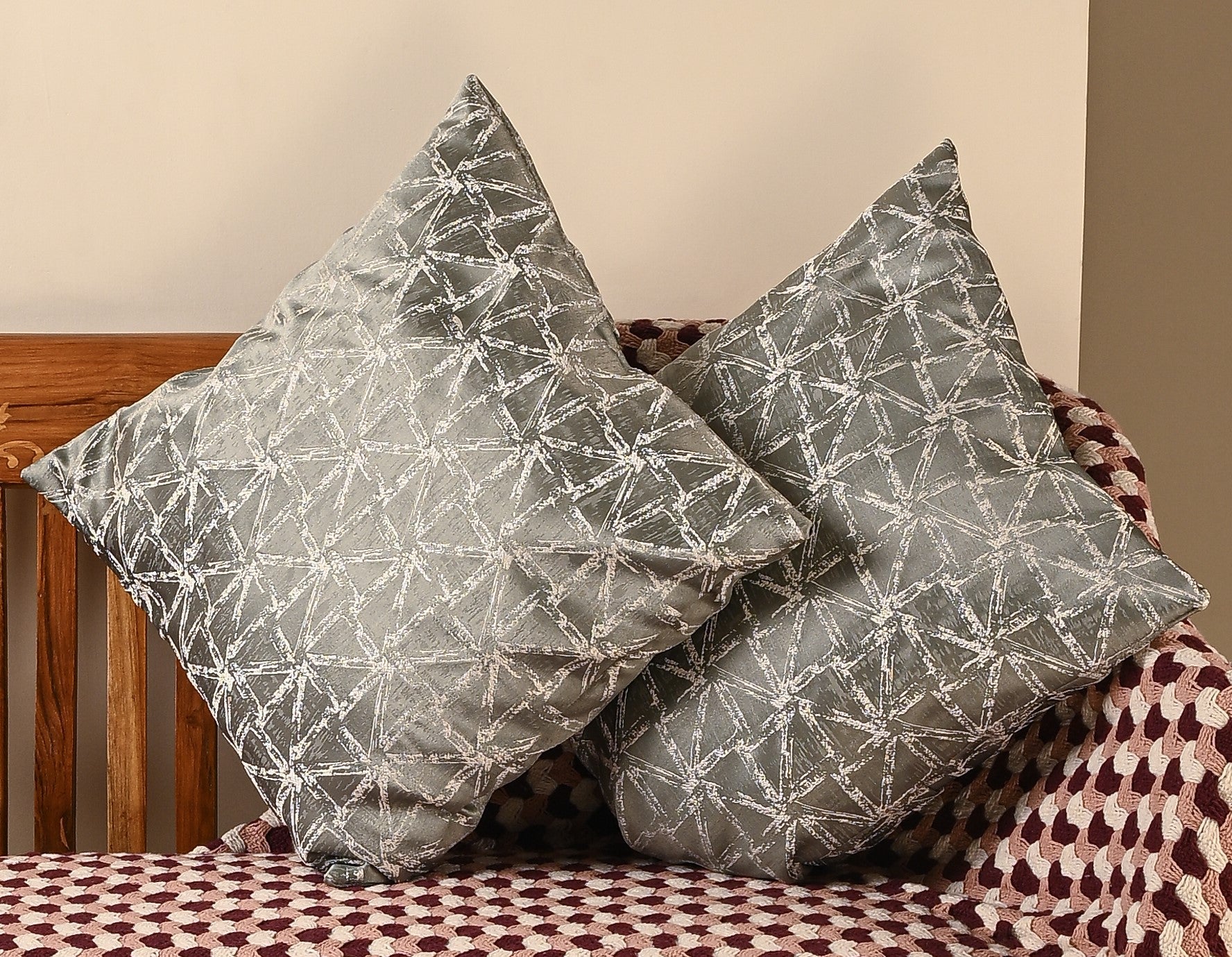 Saukins Geometric I Olive Grey Cushion Cover